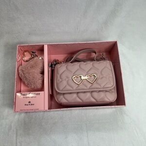 Juicy Couture  crossbody  bag Blush Heart pom pom  dangle included. Gift set .